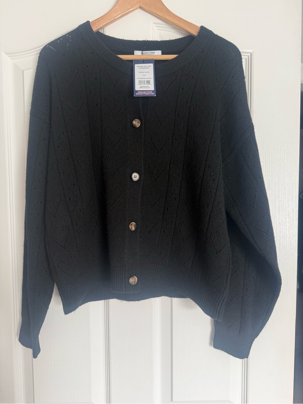 Smash + Tess Black Pointelle Button-Front Cardigan